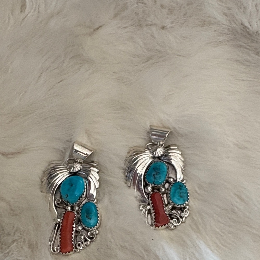 Silver and Turquoise Pendant with Coral Accents price for each
